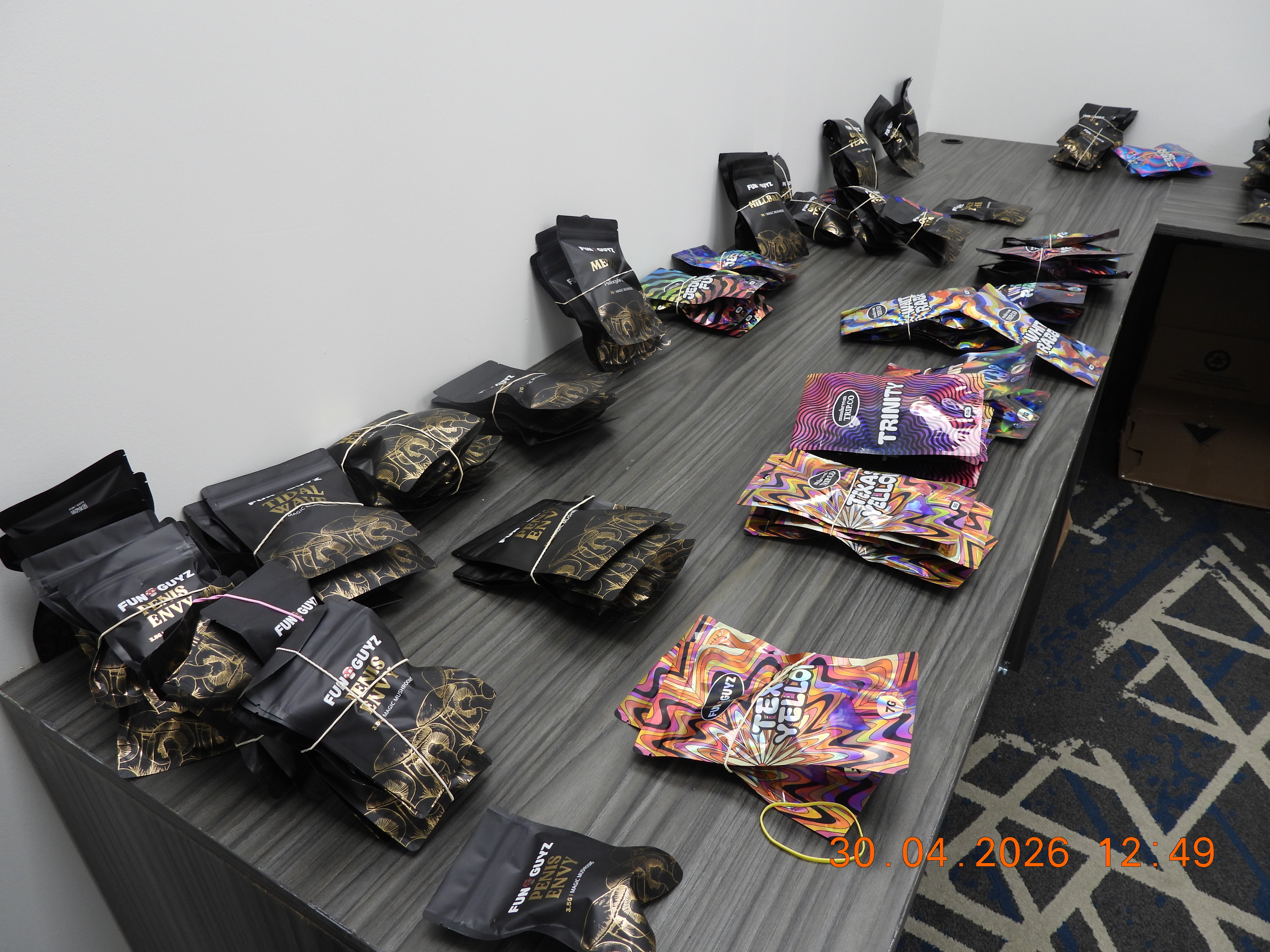 Seized property as a result of a search warrant at a Cambridge business.