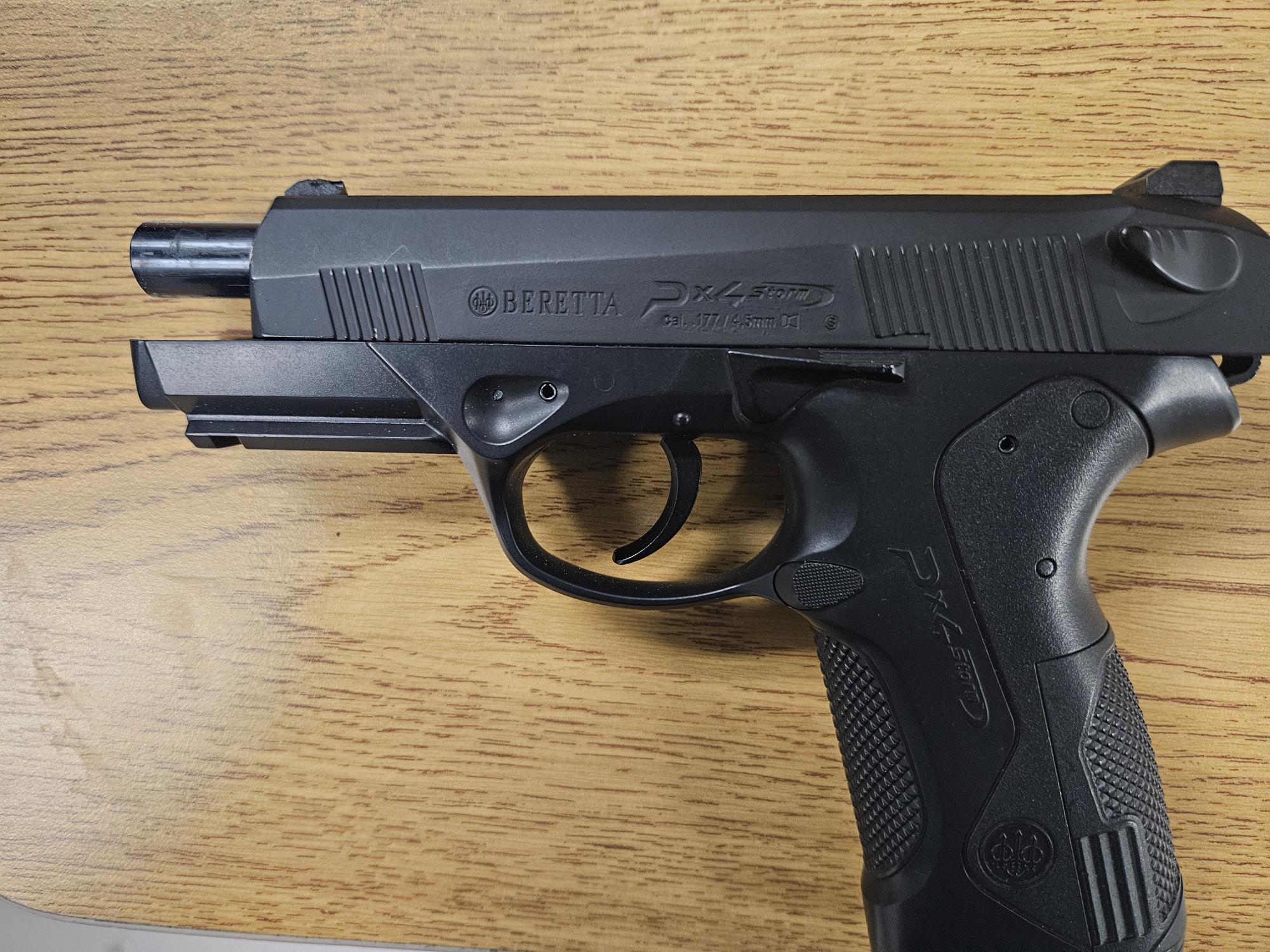 During the arrest, officers recovered a firearm which was confirmed to be a replica..