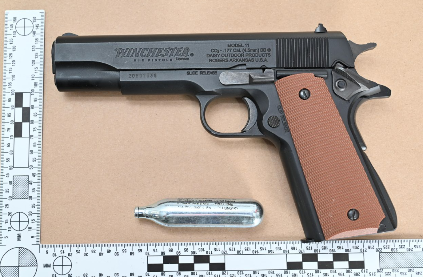 Three imitation firearms were seized as part of the investigation.