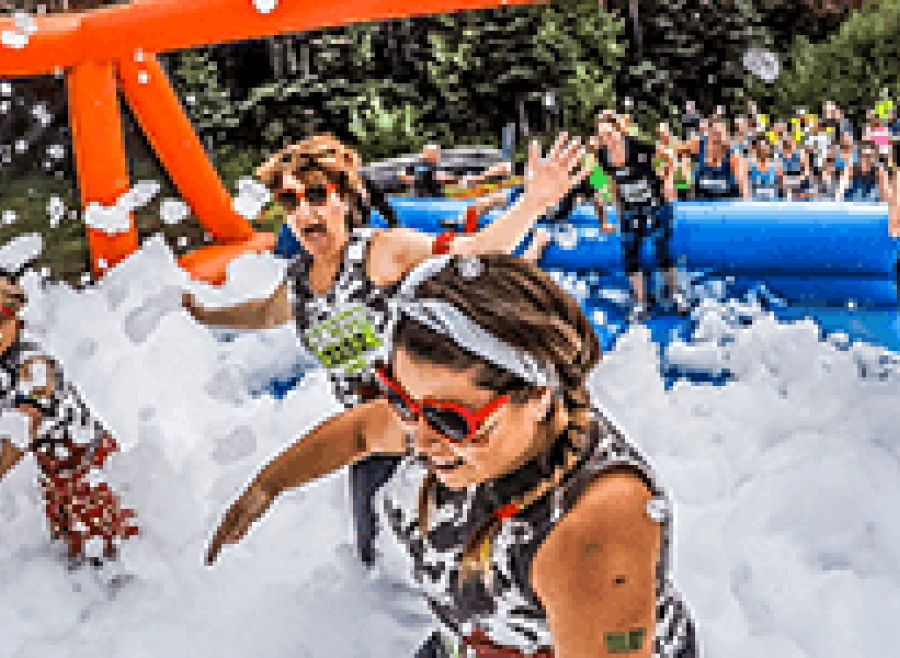 People running through foam.