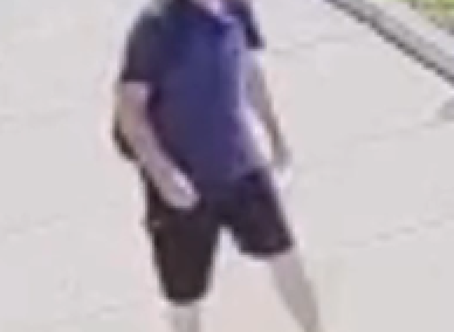 white male in his 50's, wearing blue t-shirt, black shorts, black shoes