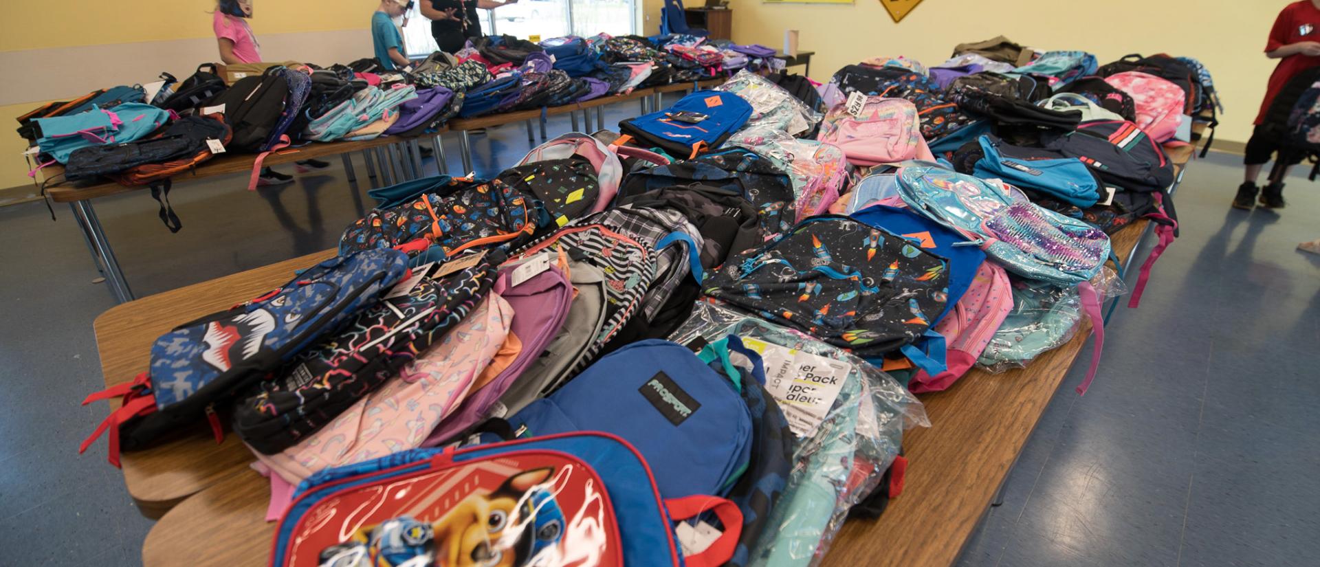 backpacks on table